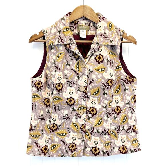 The Territory Ahead Womens 6 Corduroy Vest Button Front Purple Lavender Floral - Picture 1 of 7
